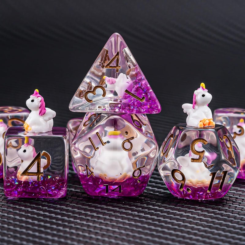 weyano Resin Unicorn D&D Dice Set, Polyhedral Dice for Dungeons and Dragons, DND RPG, MTG, 7PCS(D20, D12, D10, D8, D6, D4) for Ages 15 and Up - Image 2